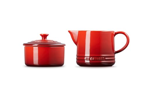 Le Creuset Stoneware Signature Cream & Sugar Set, Cerise, Cream: 300 ml., Sugar: 8oz,