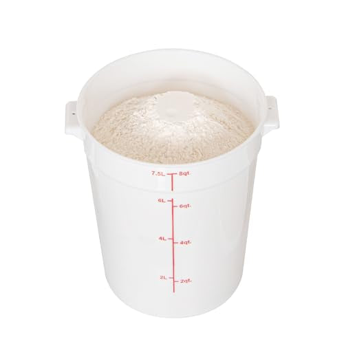 Restaurantware-Met Lux 8 Quart Food Storage Containers, 10 White Storage Containers - Lids Sold Separately, Red Volume Markers, Dishwashable Containers, Side Handles, For Storing Foods