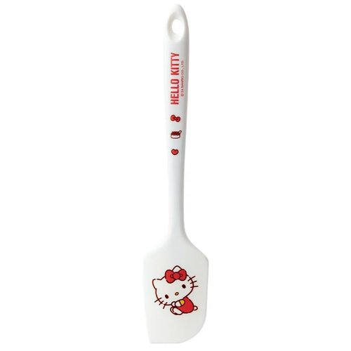 Cartoon Kitty silicone spatula, long handle non-stick rubber, heat-resistant, suitable for cream, jam, blenders, and applicable for cooking and baking (White KT)