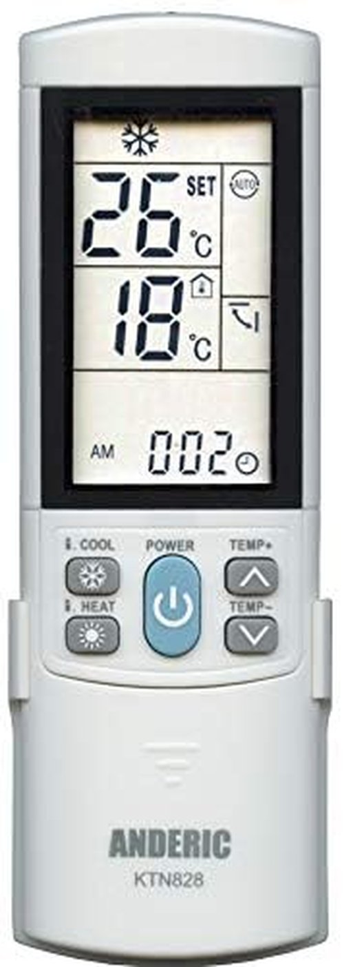 Anderic KTN828 Air Conditioner Remote Control, White – Universal, Compatible with Many Mini-Split, Window, Wall & Portable AC Units – Easy Programming, Backlit LCD, Intelligent Cool & Heat Modes