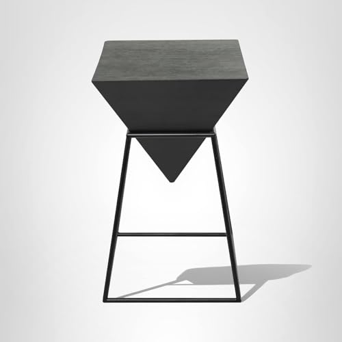 Deco 79 Wood Geometric Inverted Pyramid Accent Table with Black Metal Stand, 14" x 14" x 24", Black