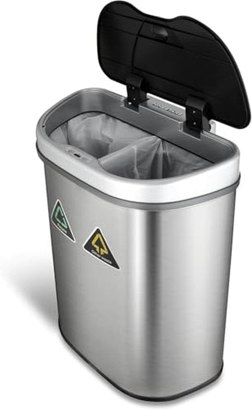 Ninestars DZT-70-11R Automatic Touchless Motion Sensor Semi-Round Trash Can/Recycler, 18.5 Gal. 70 L., Stainless Steel