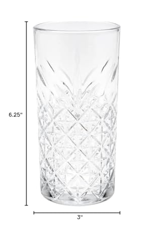 Restaurantware Timeless 15 Ounce Tall Beverage Glasses Set of 6 Etched Drinking Glasses - Dishwasher-Safe Chip-Resistant Clear Glass Water Glasses Lead-Free For All Types Of Drinks