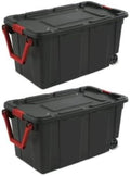 Industrial 40 Gallon Wheeled Tote - Durable Plastic Storage Bin Set of 2 | Black
