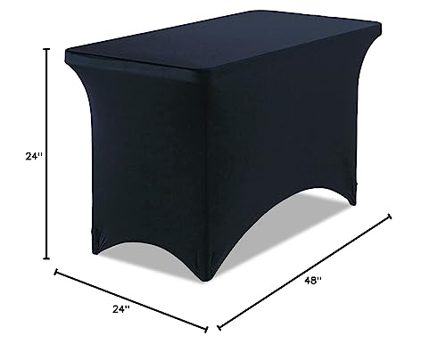 LIFETIME 80160 Commercial Height Adjustable Folding Utility Table, 4 Feet, White Granite & Iceberg iGear Stretch Fabric Table Cover, Fits 4' Table, Polyester/Spandex, Black, 24" W x 48" L