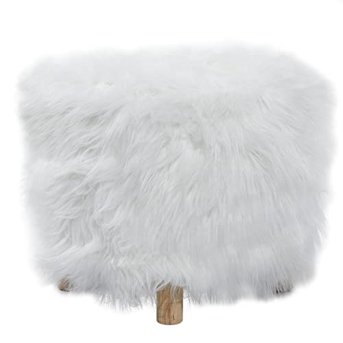 Deco 79 Polyester Stool with Faux Fur, 19" x 19" x 16", White