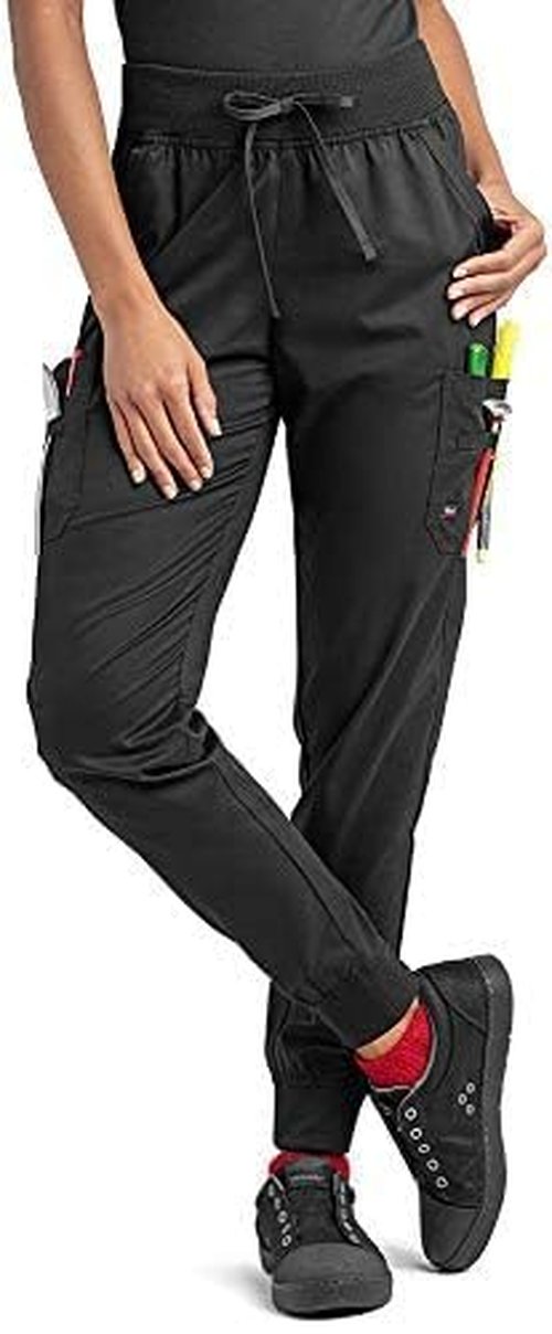 Industry Line Women's Chef Pants - Black, 5 Pocket Stretch Jogger - Kitchen Restaurant Uniform, Drawstring Elastic Waist