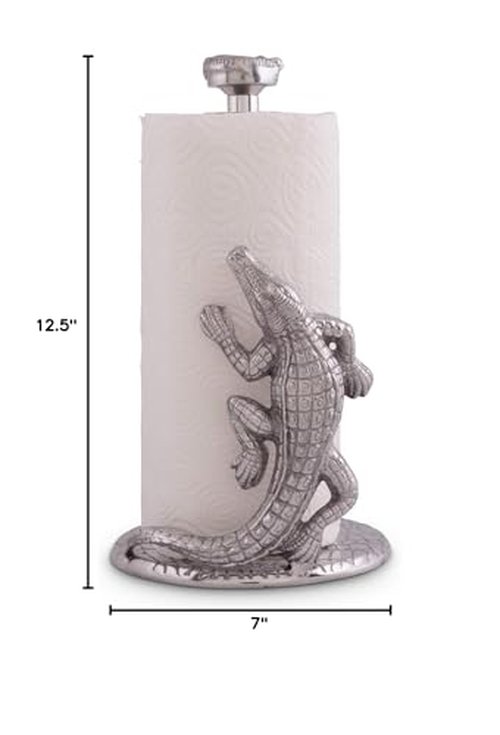 Arthur Court Designs Aluminum Alligator/Gator/Crocodile Paper Towel Holder Aluminum Metal Standing Tall on Countertop 12.5 inch Standing Tall