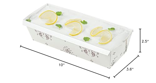 Restaurantware Paper Loaf Pan 100 Count 10 x 3.6 x 2.5 Inches 42 Oz Greaseproof Baking Loaf Mold, Vintage Floral Design Oven Safe Freezer Safe Rectangular Beige Baking Pan For Cakes And Bread