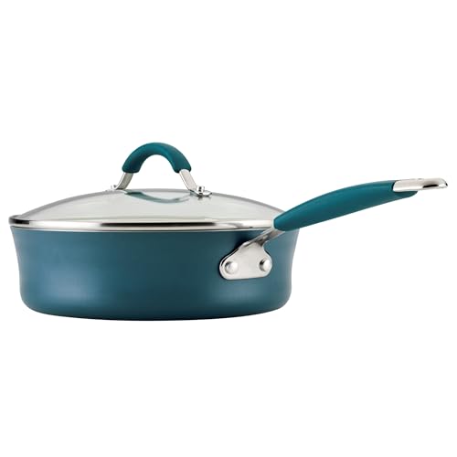 Rachael Ray Cucina Ceramic Nonstick Saute Pan with Lid, 3 Quart Non Stick Sauteuse Pan, Dishwasher Safe - Marine Blue