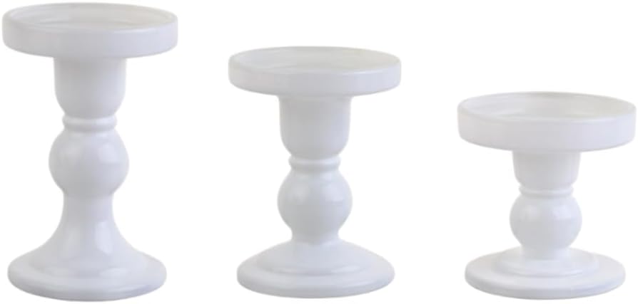 Skiennix 3-Piece White Glass Candlestick Set - Elegant Crystal Holders for Weddings & Decor