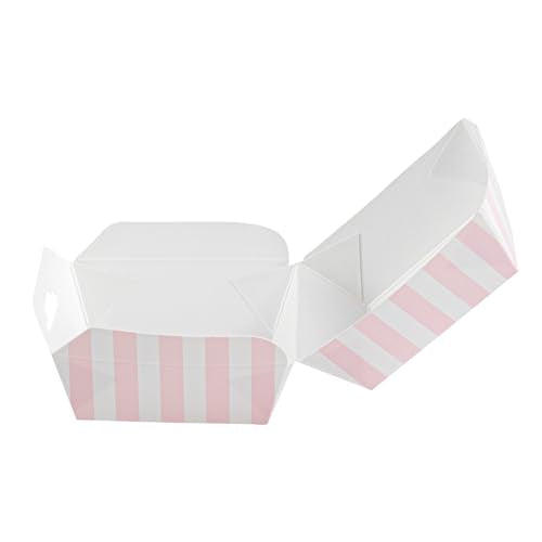 Restaurantware 2.5 x 2.5 x 2 Inch Mini Burger Boxes 100 Clamshell Food Containers - Hinged Lid Striped Pink And White Paper Take Out Boxes Serve Sliders Or Finger Foods