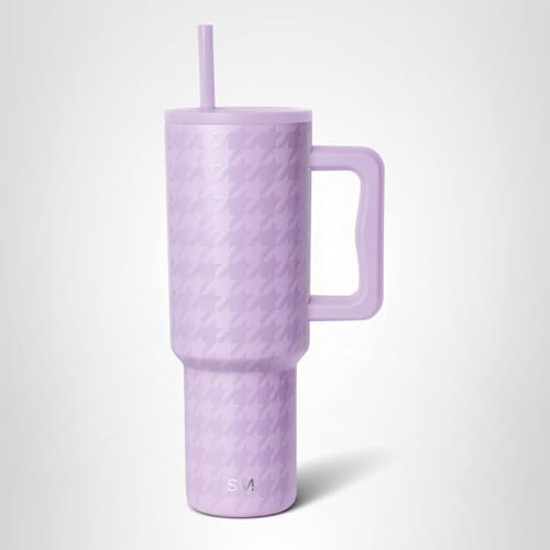 Simple Modern 40 oz Tumbler with Handle and Straw Lid | Insulated Cup Reusable Stainless Steel Travel Water Bottle Cupholder Use | Gifts for Women Him Her | Trek Collection | Purple Breeze Houndstooth
