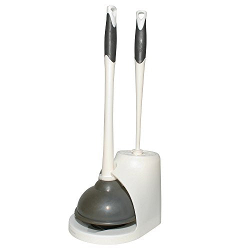 Clorox Toilet Plunger and Bowl Brush Combo with Caddy, 6.75 x 7 x 19.5 in, White/Gray
