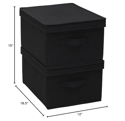 Household Essentials Large Fabric Storage Box With Lid Box, Black, Set of 2