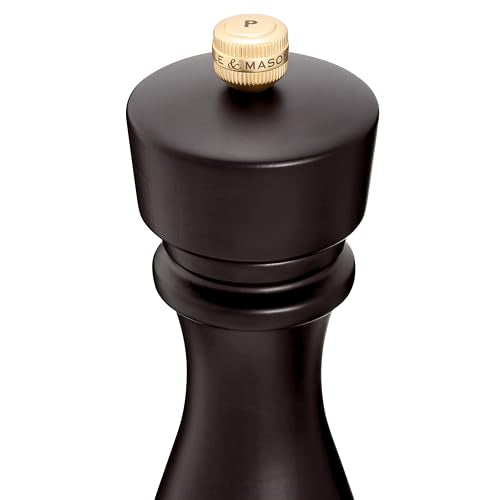 Cole & Mason London Pepper Mill – Refillable Spice Shakers with a Premium Wood Design - Adjustable for Fine to Coarse Seasonings - Uses Carbon Steel Mechanism - Chocolate Wood, 8"