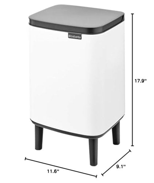 Brabantia Bo Small Lift-Open Trash Can with Raised Legs | 3.2 Gal / 12L | White | Free Standing Bedroom, Bathroom, Nursery Trash Can, Removable Inner Bucket, Non-Slip Feet | + Trash Bags