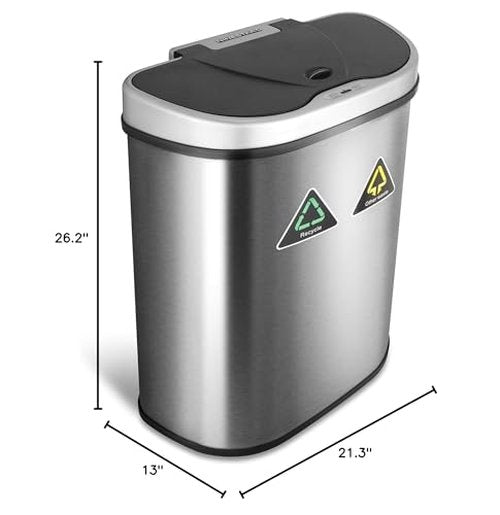 Ninestars DZT-70-11R Automatic Touchless Motion Sensor Semi-Round Trash Can/Recycler, 18.5 Gal. 70 L., Stainless Steel