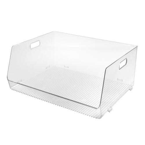 iDesign Stackable Open-Front Bin, Multipurpose Extra Long Organizer for Pantry & Household Storage, Clear