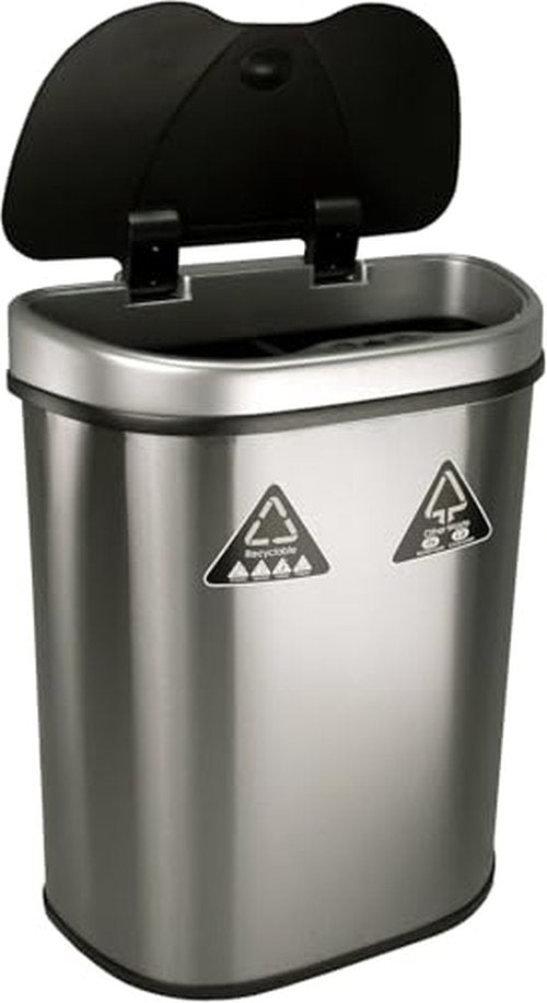 Ninestars DZT-70-11R Automatic Touchless Motion Sensor Semi-Round Trash Can/Recycler, 18.5 Gal. 70 L., Stainless Steel