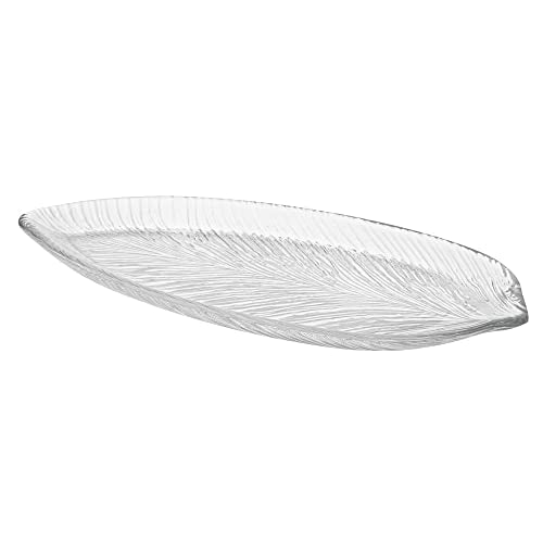 Restaurantware Vetri 11.8 x 5.5 Inch Glass Serving Dishes 6 Durable Unique Serving Dishes - Leaf Design Dishwashable Clear Glass Dinnerware For Hot Or Cold Foods