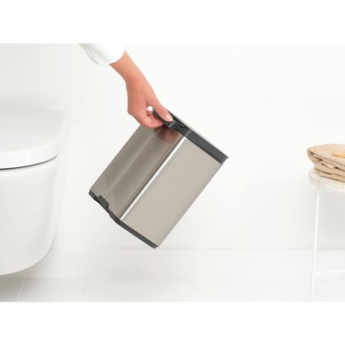 Brabantia Bo XS Lift Open Trash Can | 1.1 Gal / 4L | Matt Steel FPP | Wall-Mountable/Free Standing Bedroom, Bathroom, Nursery Trash Can, Removable Inner Bucket, Non-Slip Base | + Trash Bags