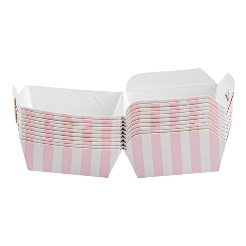 Restaurantware 2.5 x 2.5 x 2 Inch Mini Burger Boxes 100 Clamshell Food Containers - Hinged Lid Striped Pink And White Paper Take Out Boxes Serve Sliders Or Finger Foods