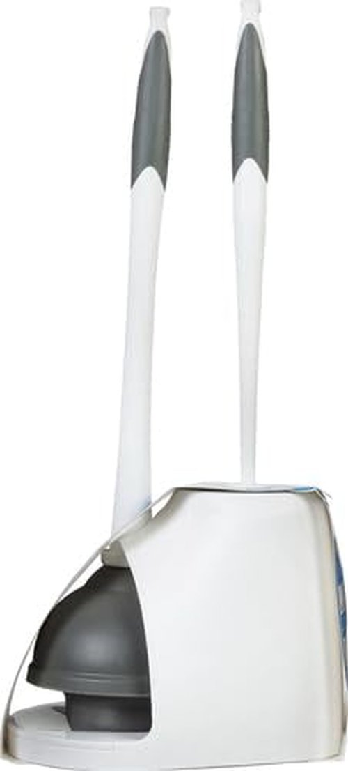 Clorox Toilet Plunger and Bowl Brush Combo with Caddy, 6.75 x 7 x 19.5 in, White/Gray