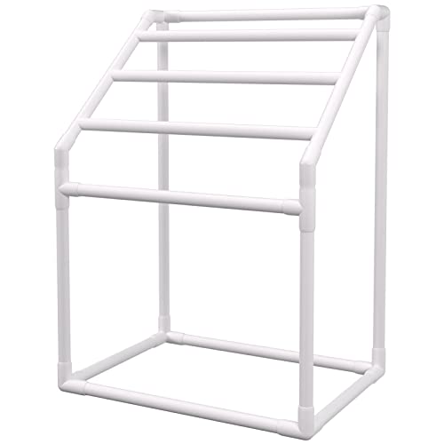 VEVOR Pool Towel Rack, 5 Bar, White, Freestanding Outdoor PVC Trapedozal Poolside Storage Organizer, Include 8 Towel Clips, Mesh Bag, Hook, Also Stores Floats and Paddles, for Beach, Swimming Pool