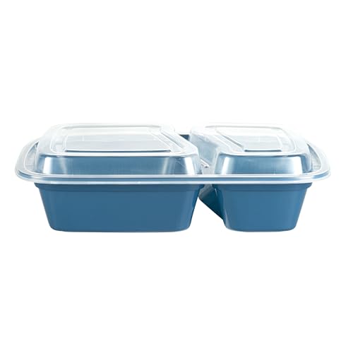 Restaurantware-Asporto 26 Ounce Compartment Take Out Boxes, 100 Microwavable Meal Prep Containers - 2 Compartments, With Clear Plastic Lids, Midnight Blue Plastic Food Containers, Do Not Contain BPA