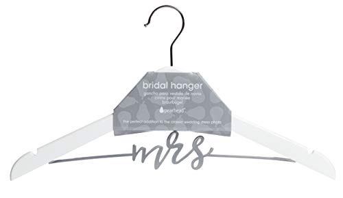 Pearhead Mrs. Wedding Dress Hanger, Wooden Bridal Gown Hanger with Cursive Wire Lettering, Wedding Photo Prop and Bridal Keepsake, White and Silver