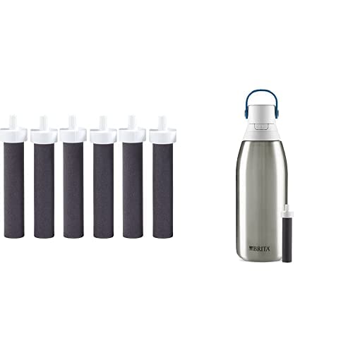 Brita Insulated Filtered Water Bottle with Straw (32 Ounce) and Water Filter Replacements (6 Count)