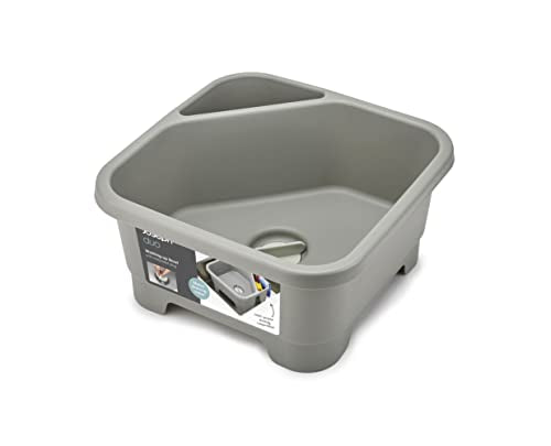 Joseph Joseph Duo Square Wash Dish Basin for Kitchen and RV Basin with Cutlery, Sponges and Brushes Compartment, Grey