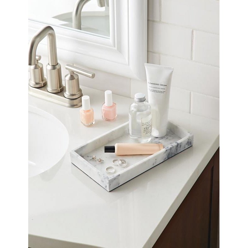 (3 Pack) Faux Marble Vanity Tray - White Bathroom & Vanity Organizer with Removable Drainage Top - Better Homes & Gardens