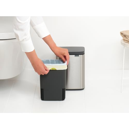 Brabantia Bo XS Lift Open Trash Can | 1.1 Gal / 4L | Matt Steel FPP | Wall-Mountable/Free Standing Bedroom, Bathroom, Nursery Trash Can, Removable Inner Bucket, Non-Slip Base | + Trash Bags