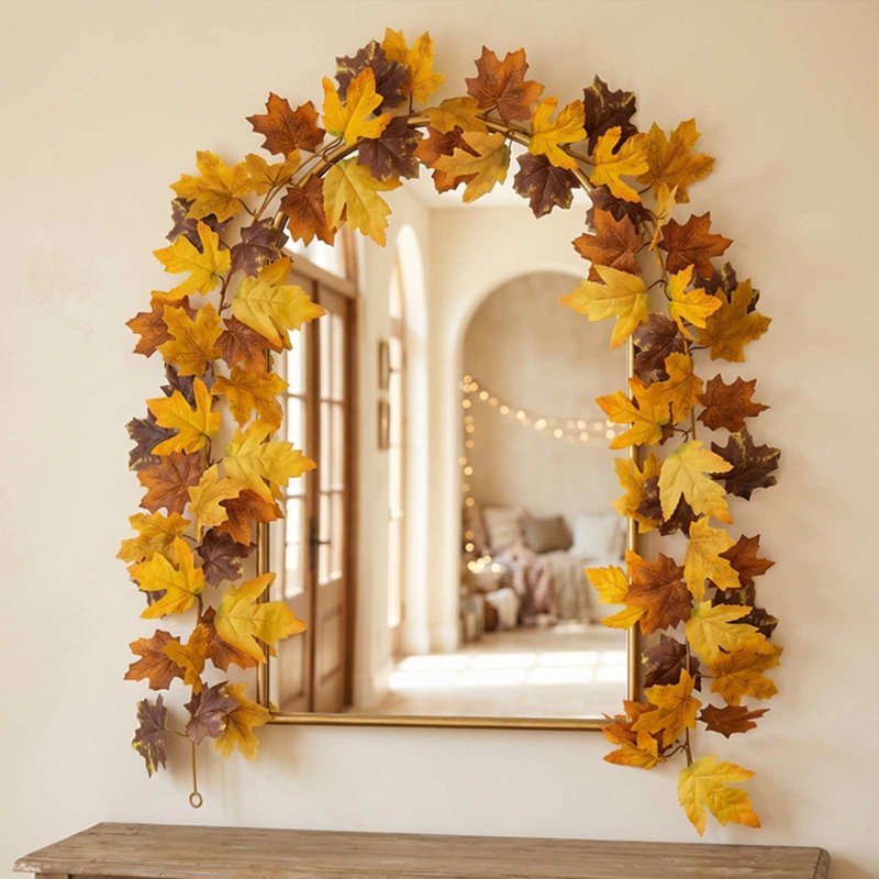 Fall Maple Leaf Wreath Garland 2-in-1 - Yellow B Autumn Decor for Door, Mantel & Wall