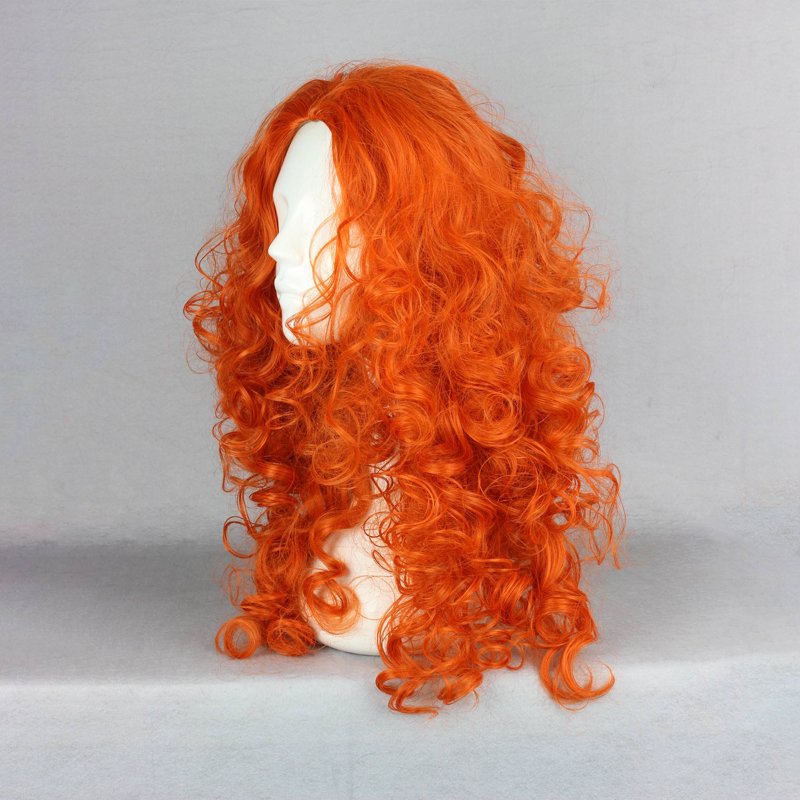 22" Orange Curly Human Hair Wig for Women with Cap