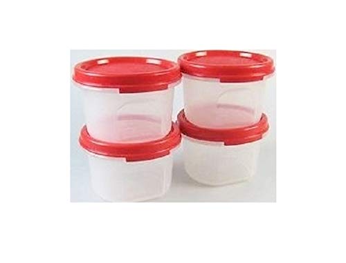 Tupperware Modular Mates Set of 4 Sheer #1 Rounds - 7 oz. Capacity Each - Liquid & Airtight Red Seals