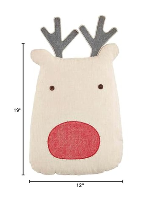 Mud Pie Shaped Reindeer Christmas Pillow, Tan, 19" x 12"