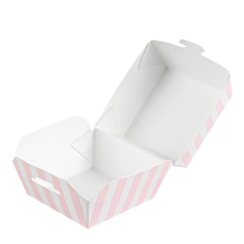 Restaurantware 2.5 x 2.5 x 2 Inch Mini Burger Boxes 100 Clamshell Food Containers - Hinged Lid Striped Pink And White Paper Take Out Boxes Serve Sliders Or Finger Foods