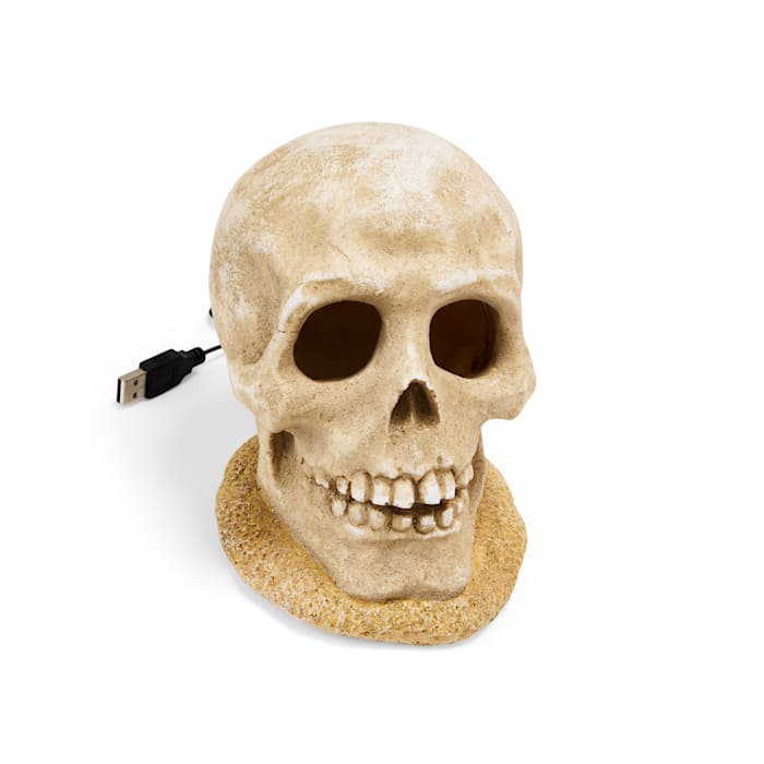 Large Halloween LED Skull Aquarium Decor - White Ghoulish Pet Habitat Light