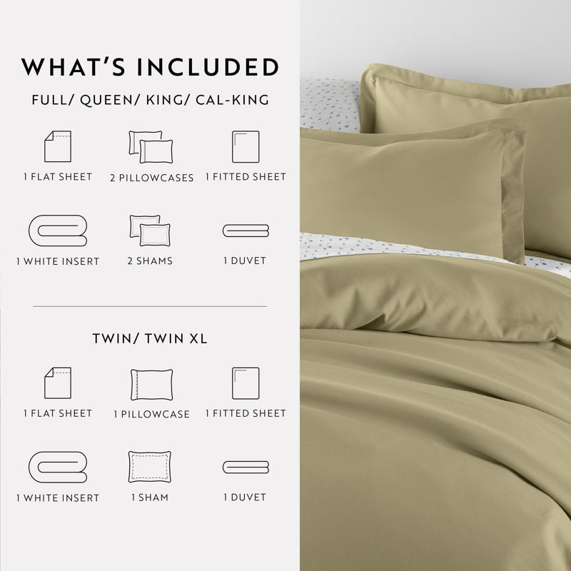 King Solid Duvet Cover Set in Sage - 8 Piece Bedding Bundle