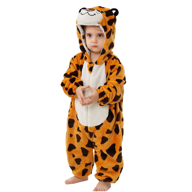Kids Animal Cosplay Romper Hooded Zipper Jumpsuit for 3-6 Months - Orange, Unisex