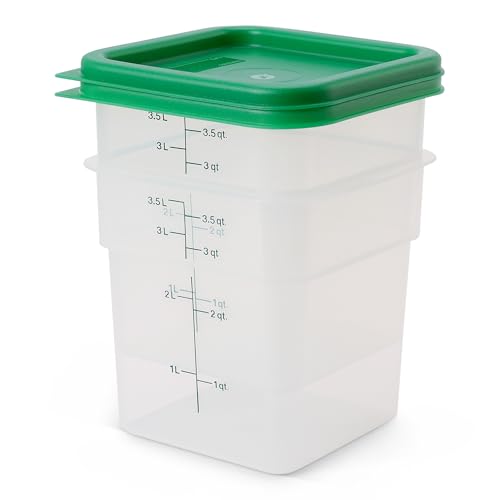 Cambro Food Storage Container with Lid (Microwave Safe and BPA-Free) - 2 Pack - Classic Series Square with Green Lid - 4 QT (Quart) - Commercial Grade for Food Prep (Translucent)