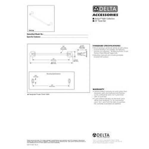 Delta Ashlyn (1-Pack) 24'' Towel Rack for Bathroom Brilliance Stainless Steel Towel Bar for Bathroom Wall Towel Holder Rod Wall Mounted 76424-SS
