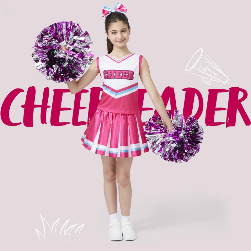 Pink Cheerleader Costume for Girls L 10-12yrs Halloween Costume Set with Accessories