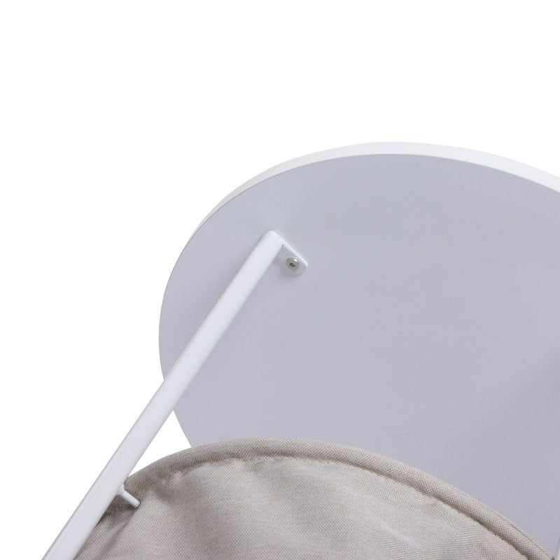 Round End Table with Storage Basket - White Accent Table