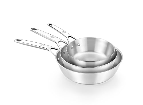 BRA COOKWARE Signature Deep Frying Pan | 11 inches Professional High Skillet | Stainless Steel Deep Frying Pan | All Stovetop Compatible | PFOA Free | w/o Non-Stick Coating | Polished Finish