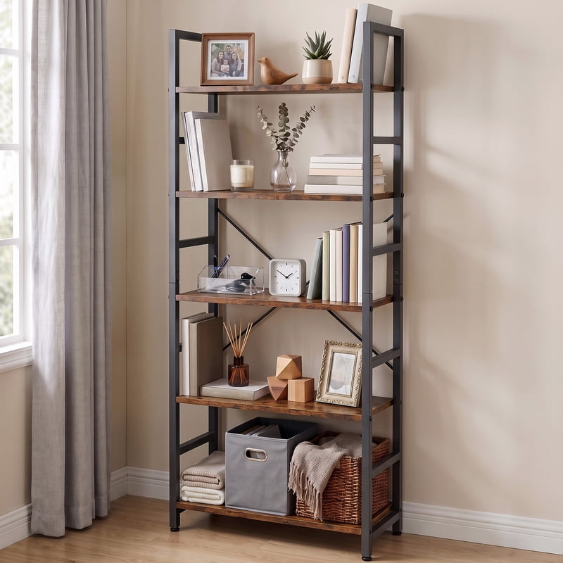 5 Tier Bookshelf - Modern Bookcase Storage Organizer