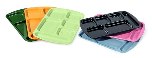 G.E.T. 6 Compartment School Cafeteria Tray, Right Handed, 10" x 15", Tan (12 Pack)